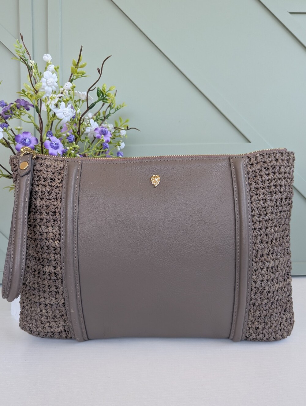 Helen Kaminski mixed-media wristlet clutch bag